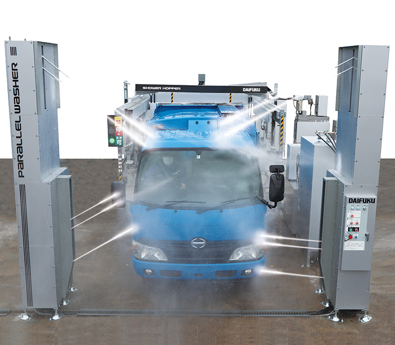 ごみ収集車の外部洗浄装置「パラレルウォッシャー」